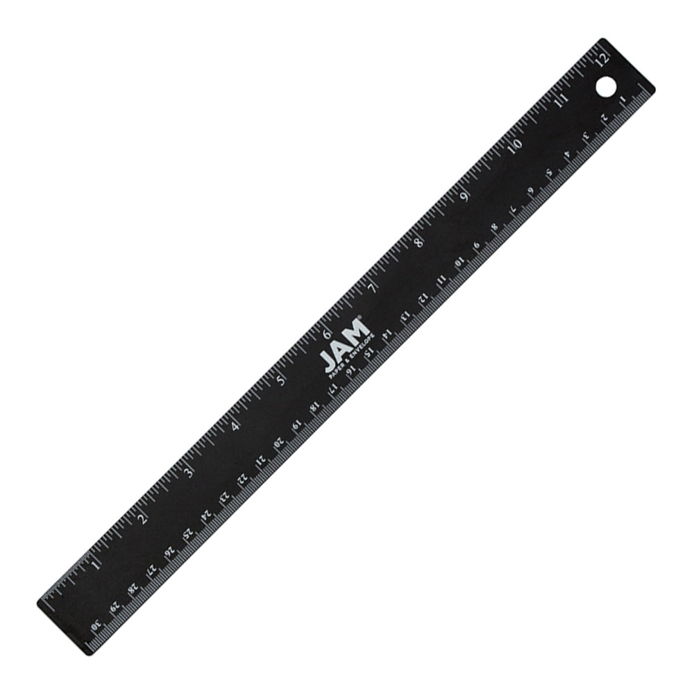 JAM Paper Non-Skid Stainless-Steel Ruler, 12in, Black