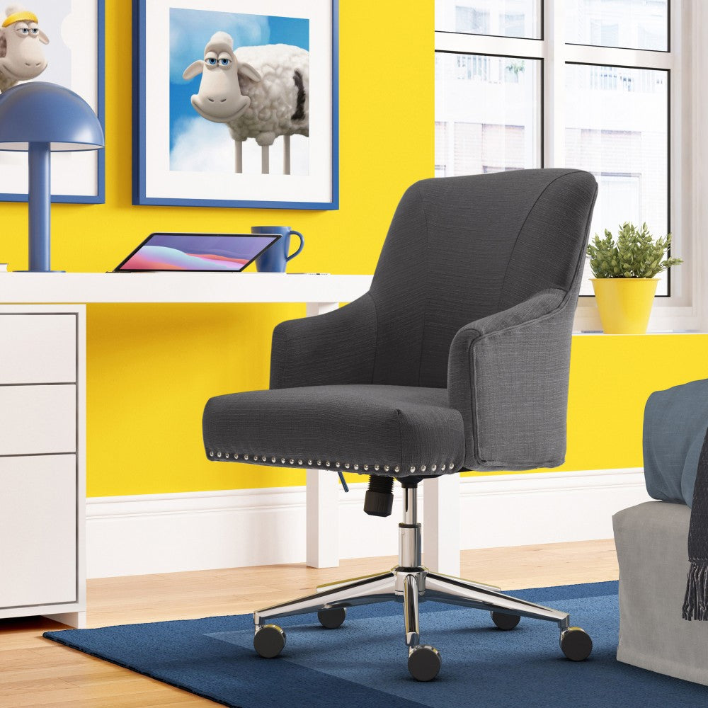 Serta Leighton Home Mid-Back Office Chair, Twill Fabric, Graphite/Chrome