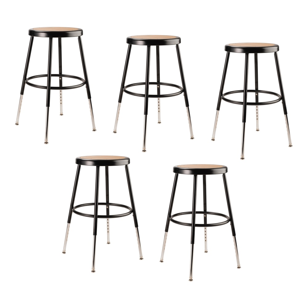 National Public Seating Adjustable Hardboard Stools, 19in- 27inH, Black, Set of 5