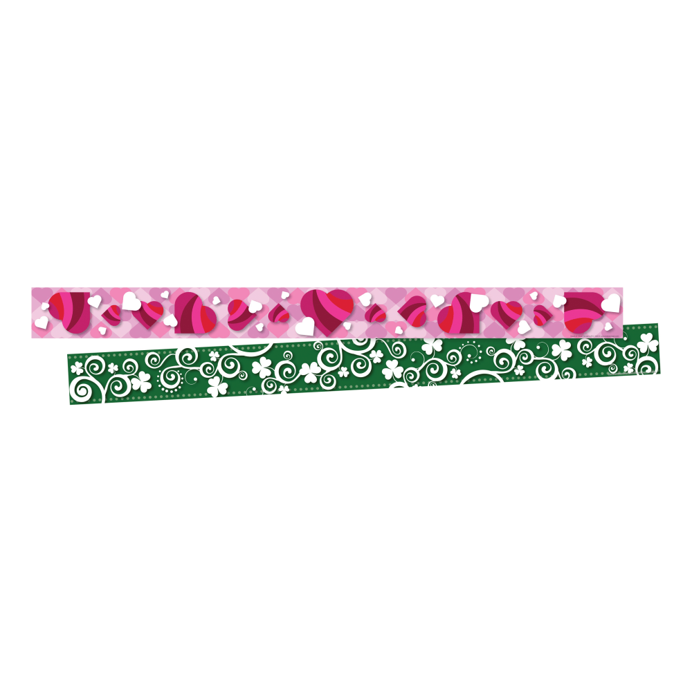 Barker Creek Double-Sided Border Strips, 3in x 35in, Hearts And Clover, Set Of 24