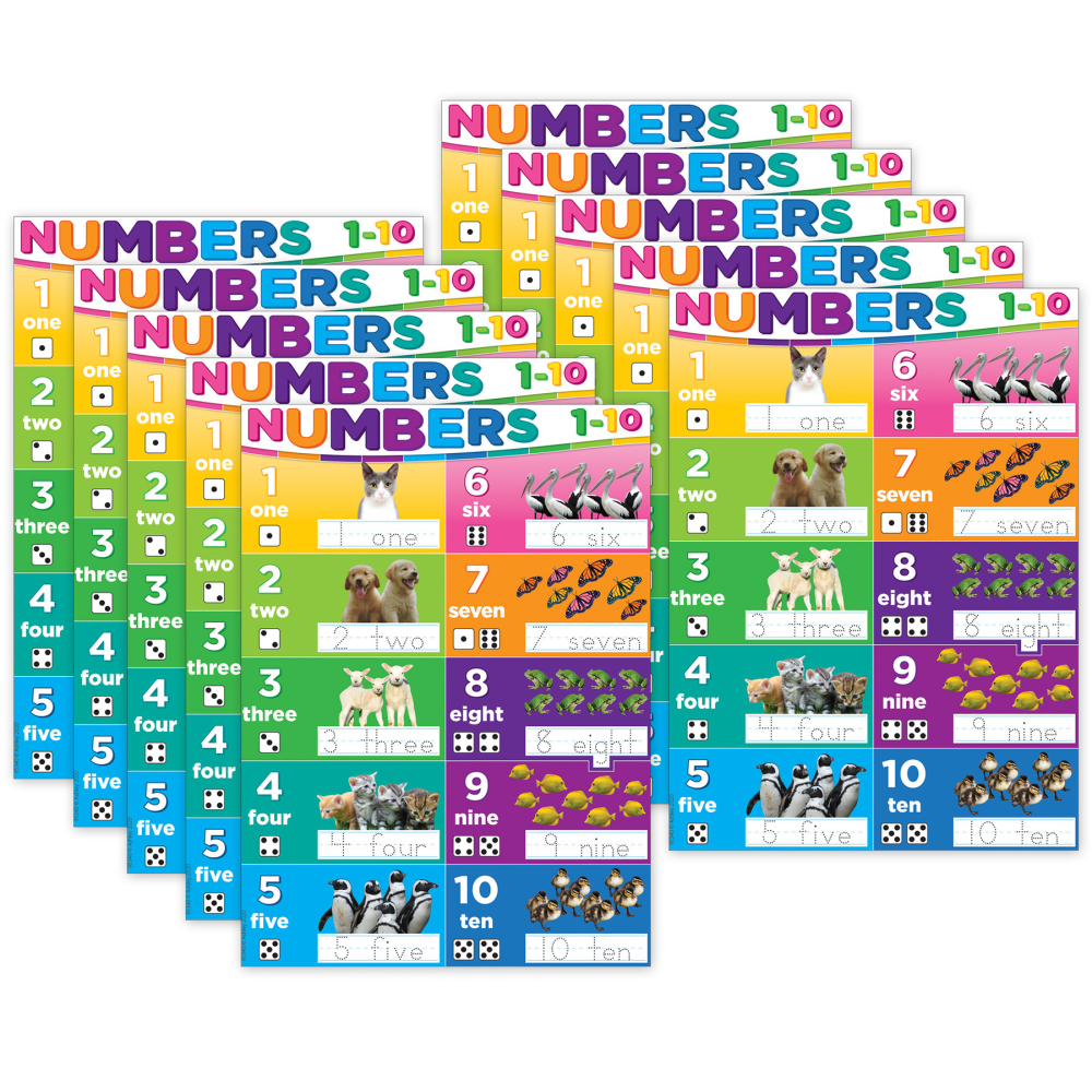 Ashley Productions Smart Poly PosterMat Pals Space Savers, 13in x 9-1/2in, Numbers 1-10, Pack Of 10 Pieces