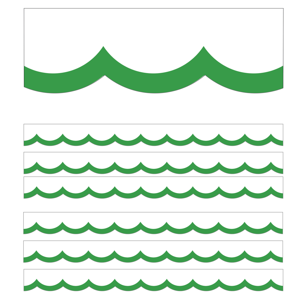 Carson Dellosa Education Scalloped Border, Schoolgirl Style Simply Boho Green & White Wavy Line, 39ft Per Pack, Set Of 6 Packs