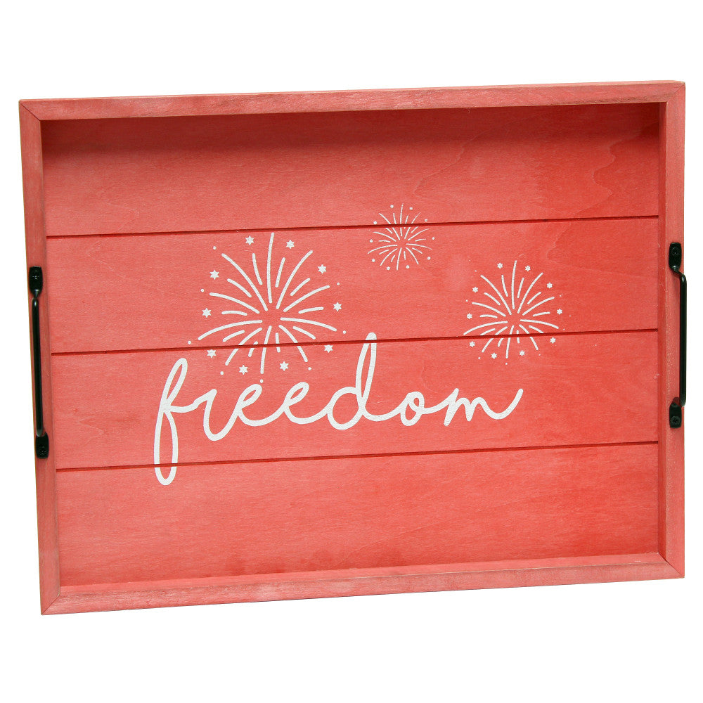 Elegant Designs Decorative Serving Tray, 2-1/4inH x 12inW x 15-1/2inD, Red Wash Freedom