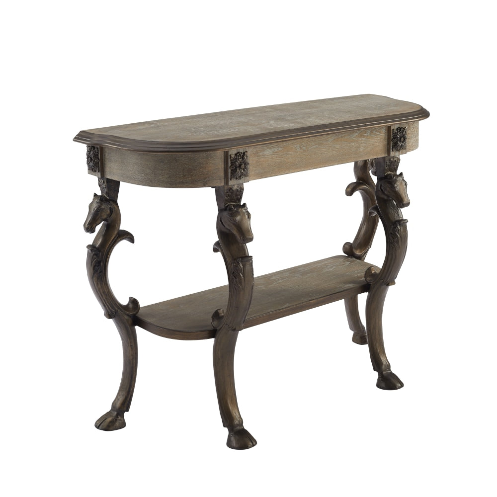 Powell Willett Demilune Console Table, 31-1/2inH x 42inW x 15-1/2inD, Pewter/Gray Wash