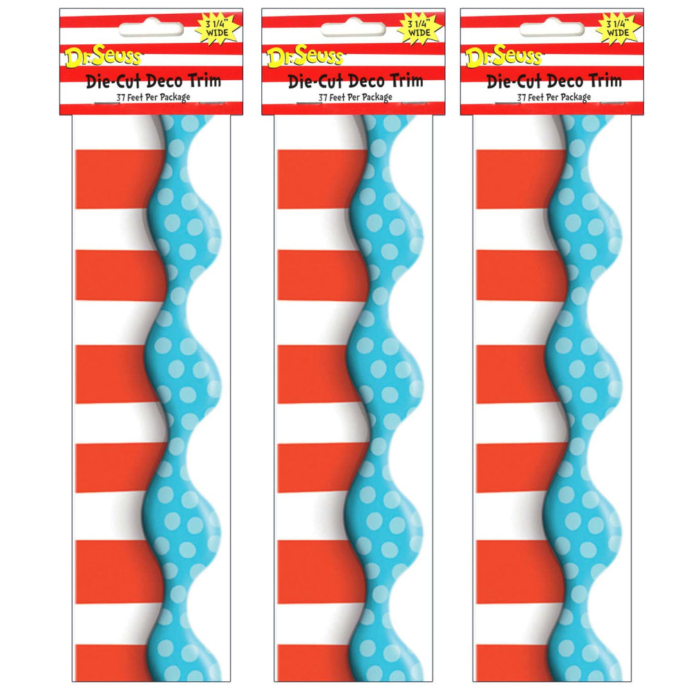 Eureka School Extra Wide Die-Cut Deco Trim, Dr. Seuss Dimensional Look, 12 Strips Per Pack, Set Of 3 Packs
