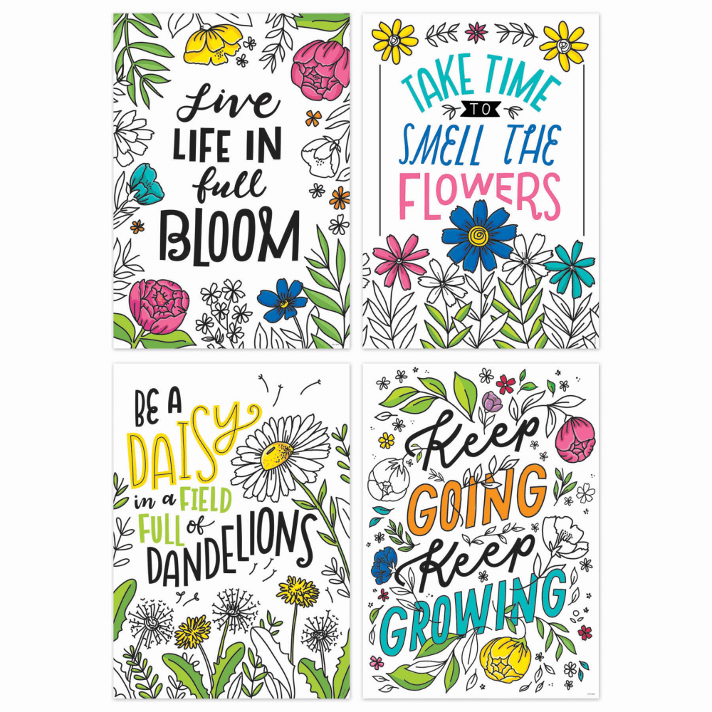 Creative Teaching Press Bright Blooms Inspire U Posters, 19in x 13-3/8in, Pack Of 4 Posters