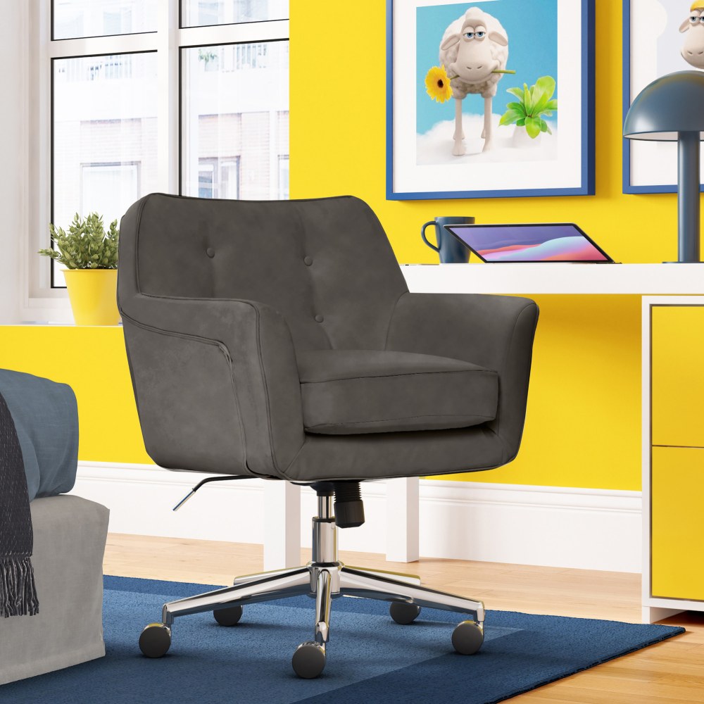 Serta Ashland Home Bonded Leather Mid-Back Office Chair, Gray/Chrome