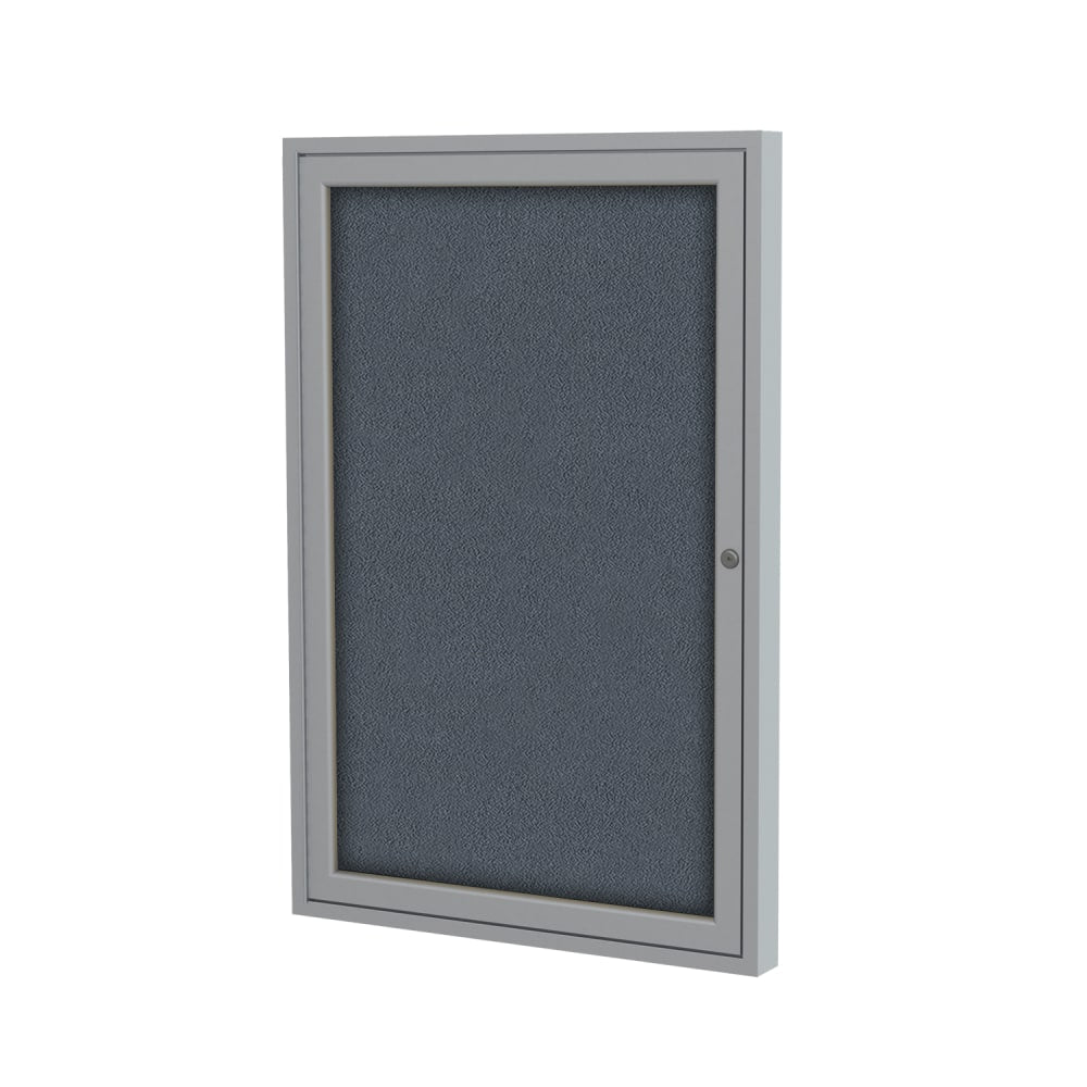 Ghent Traditional Enclosed 1-Door Fabric Bulletin Board, 24in x 18in, Gray, Satin Aluminum Frame