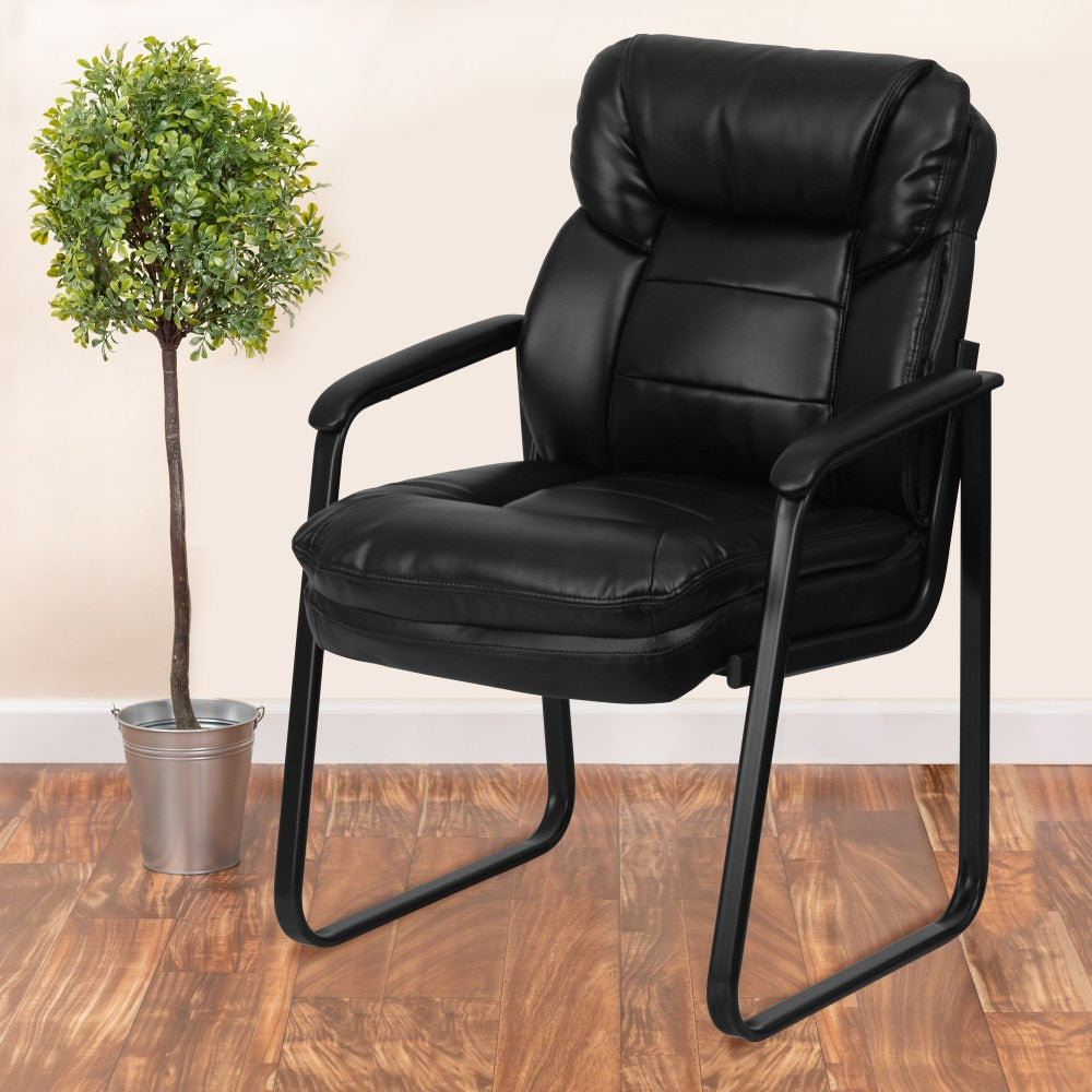 Flash Furniture LeatherSoft Faux Leather Sled-Base Side Chair, Black