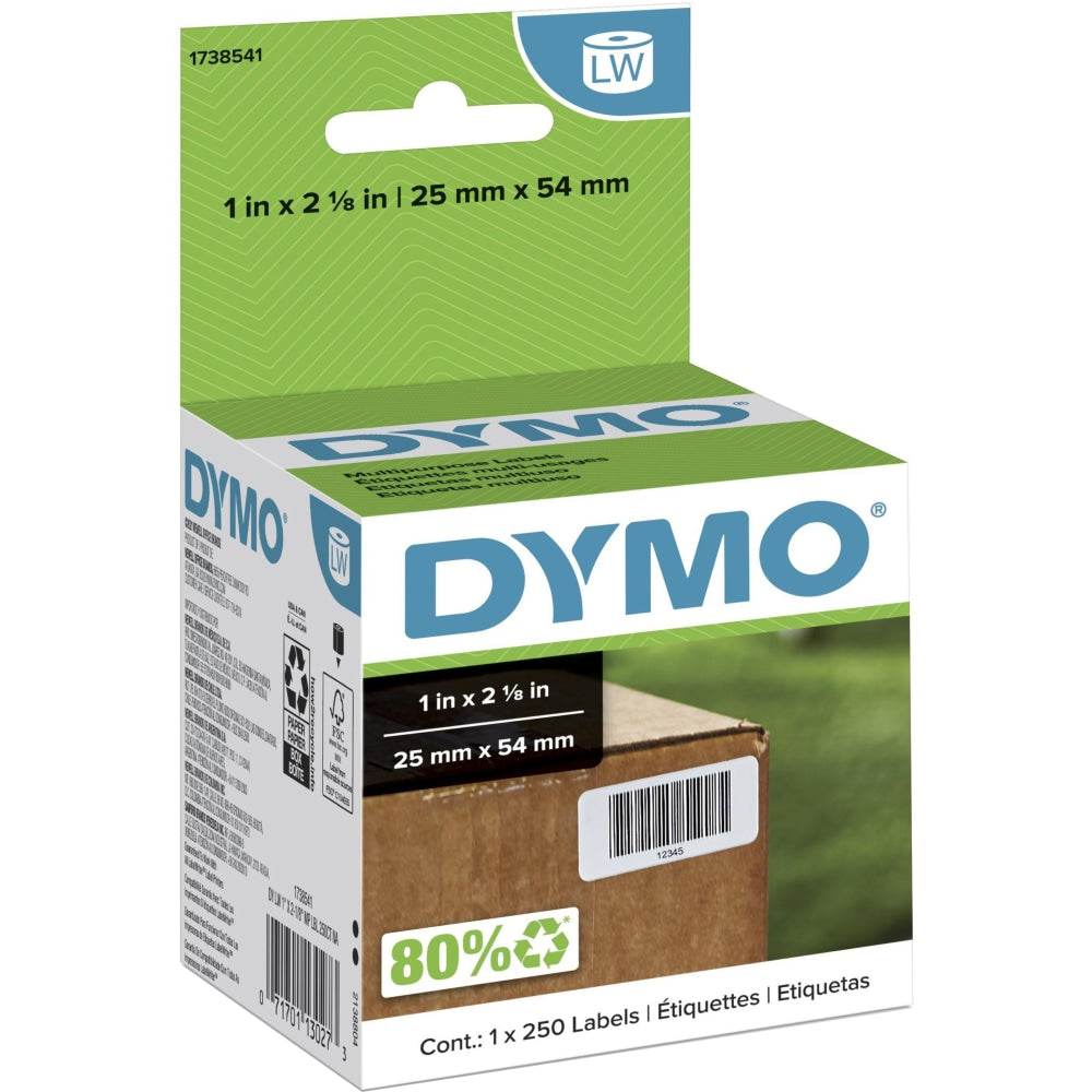 DYMO LabelWriter Labels, Multipurpose, 1738541, 1in x 2 1/8in, Roll of 250