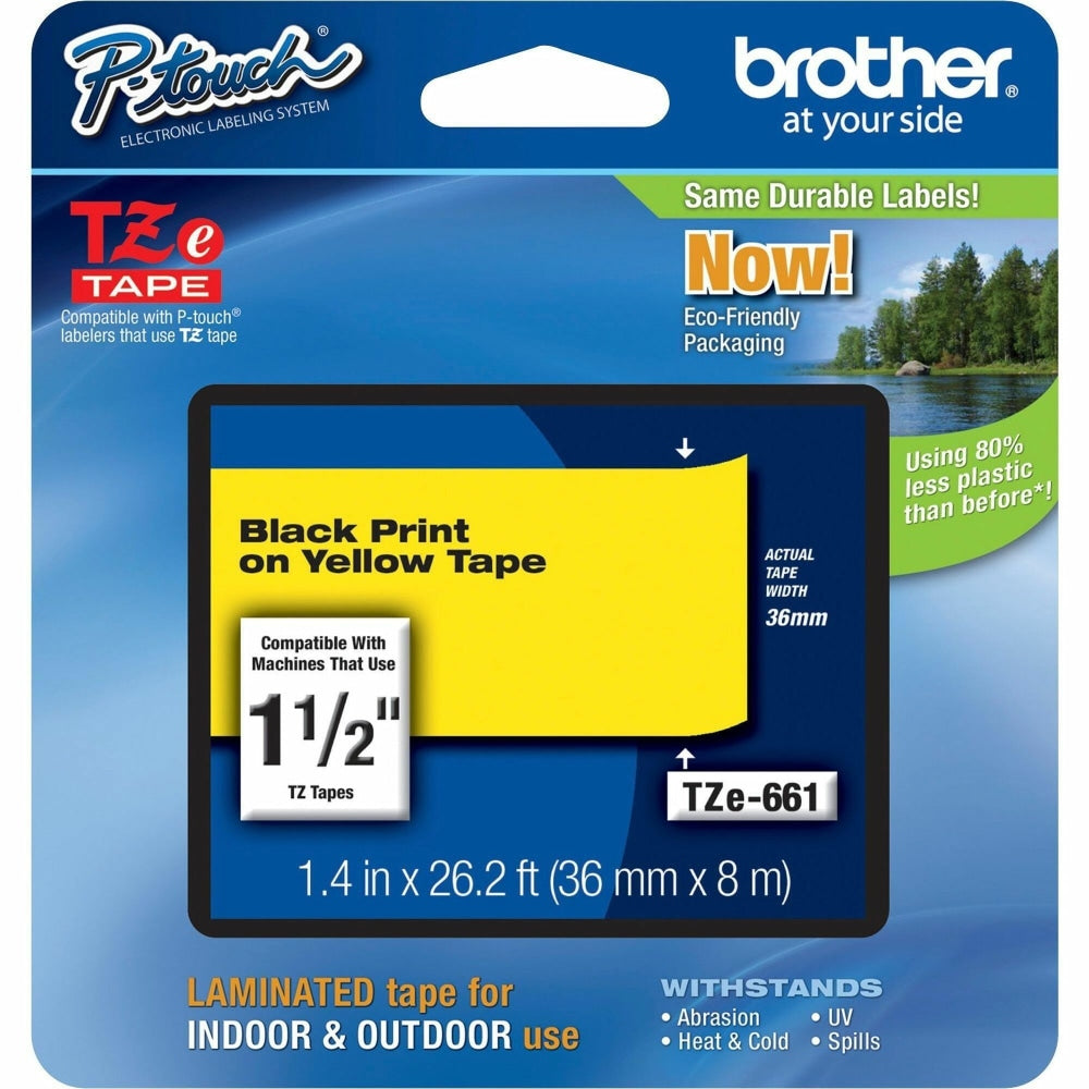 Brother TZe-661 Black-On-Yellow Security Tape, 1.5in x 26.2ft