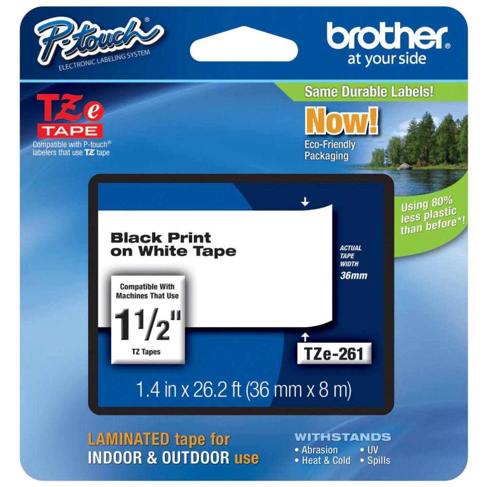 Brother TZe-261 Black-On-White Security Tape, 1.5in x 26ft