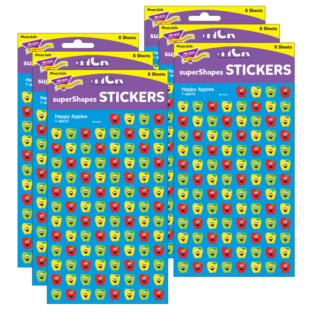 Trend superShapes Stickers, Happy Apples, 800 Stickers Per Pack, Set Of 6 Packs