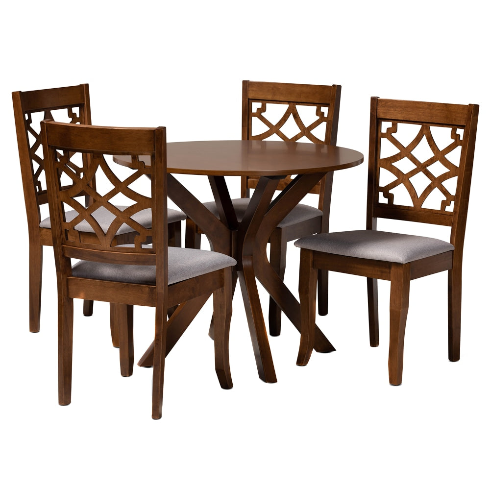 Baxton Studio Elena Dining Set, 29-15/16inH x 35-7/16inW x 35-7/16inD, Gray/Dark Brown