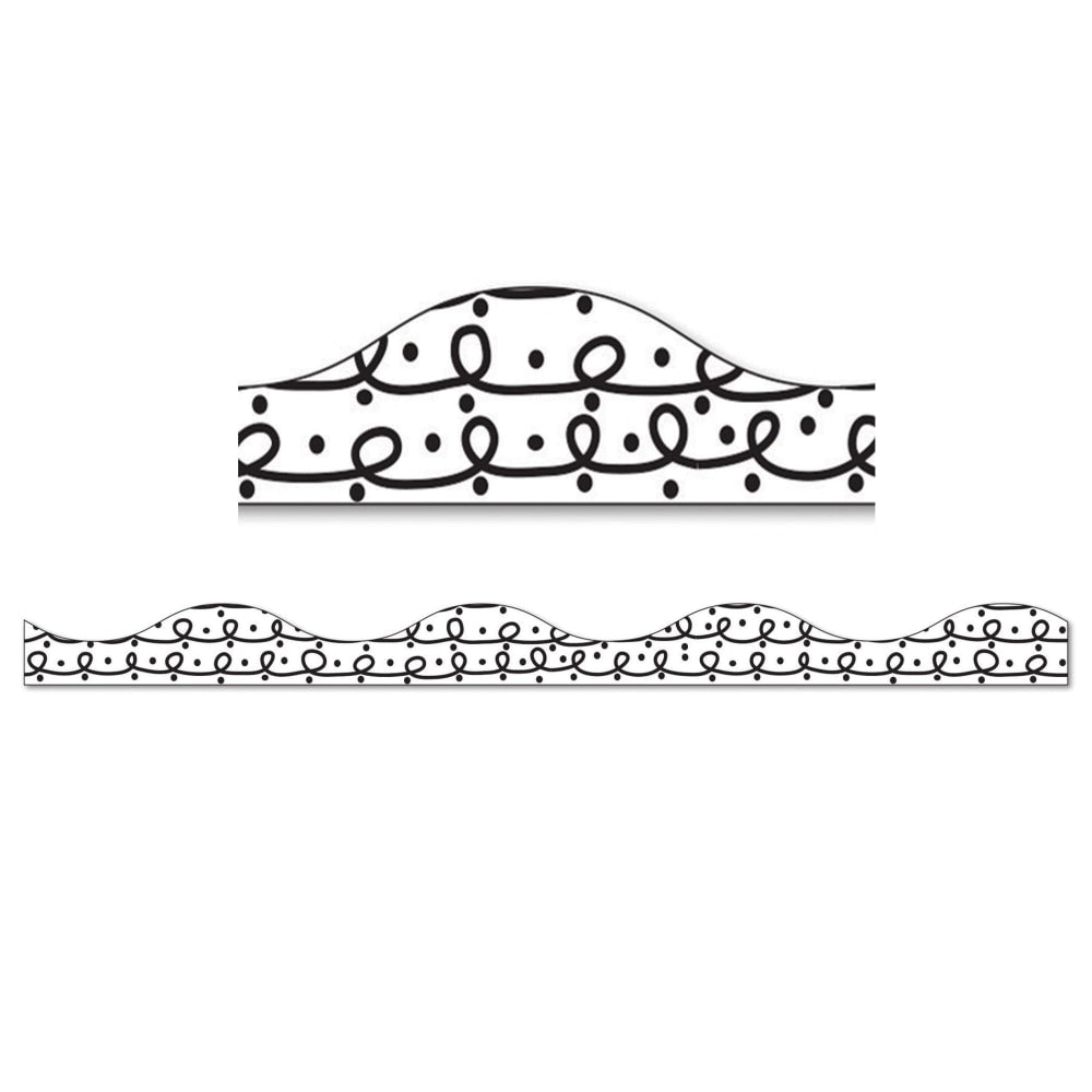 Ashley Productions Magnetic Scallop Border, Black Loops With Black Dots On White, 12ft Per Pack, Set Of 6 Packs