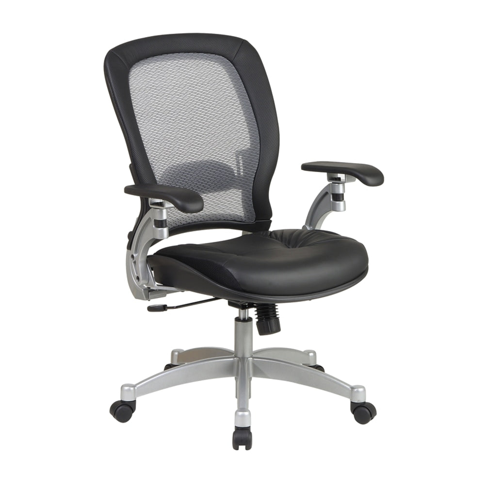 Office Star Professional AirGrid Bonded Leather High-Back Chair, Black/Platinum