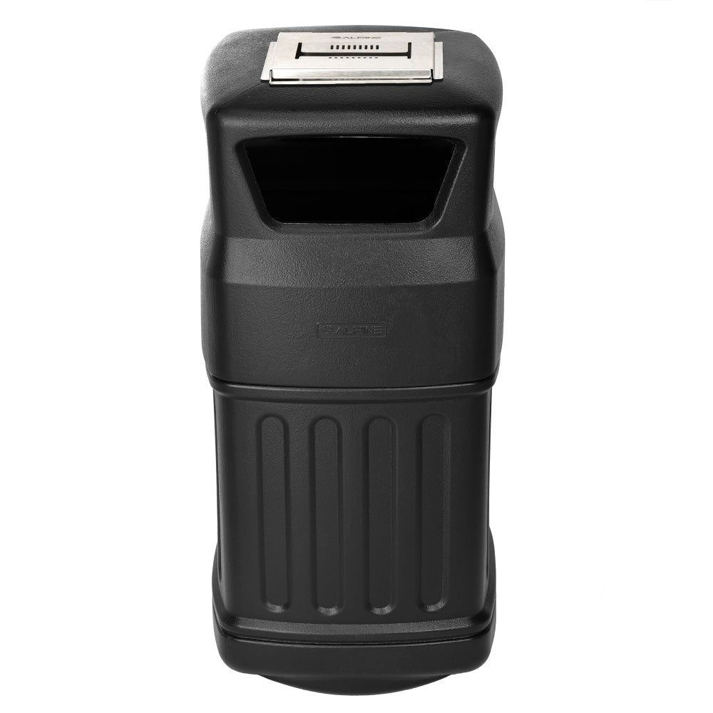 Alpine 16-Gallon Outdoor Commercial Trash Can, Dome Ashtray Lid, Black