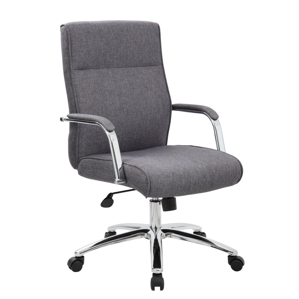 Boss Office Products Modern Executive Conference Ergonomic Chair, Linen Fabric, Slate Gray/Chrome
