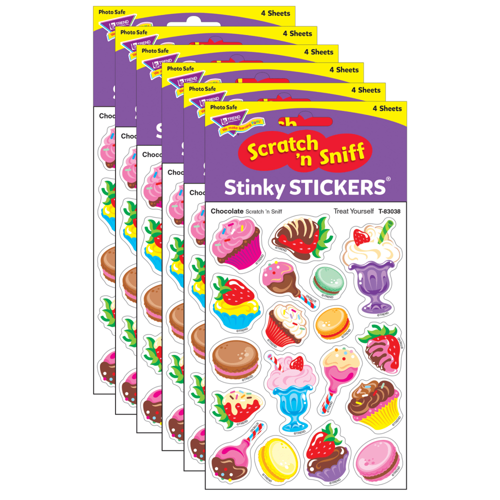 Trend Stinky Stickers, Treat Yourself/Chocolate, 72 Stickers Per Pack, Set Of 6 Packs