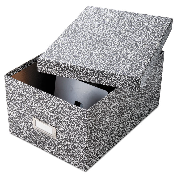 Reinforced Board Card File, Lift-Off Cover, Holds 1,200 5 X 8 Cards, 8.13 X 11 X 5.75, Black/white