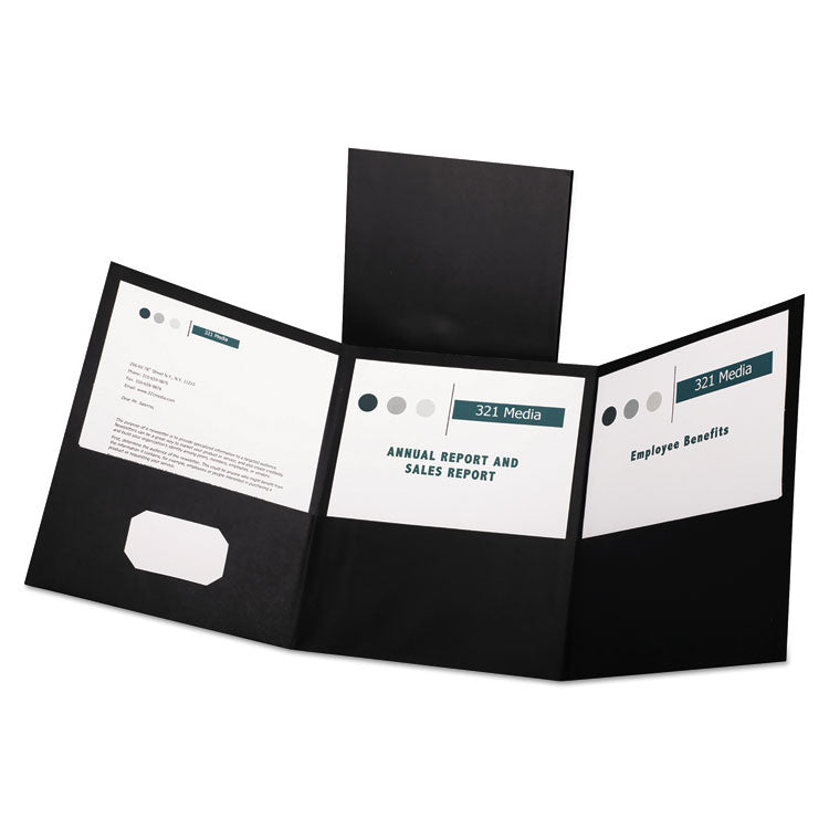 Tri-Fold Folder W/3 Pockets, 150-Sheet Capacity, 11 X 8.5, Black, 20/box