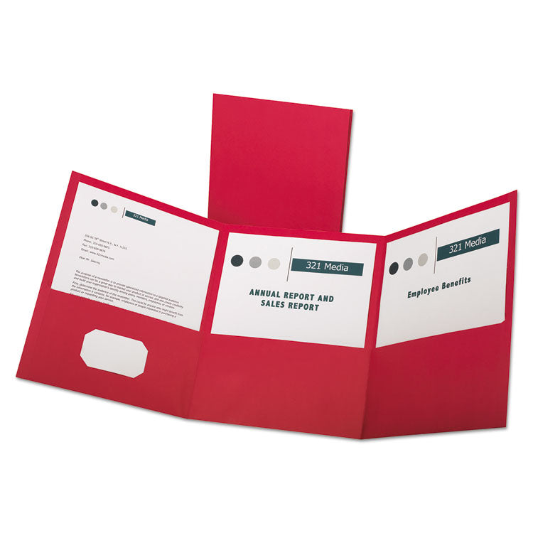Tri-Fold Folder W/3 Pockets, 150-Sheet Capacity, 11 X 8.5, Red, 20/box