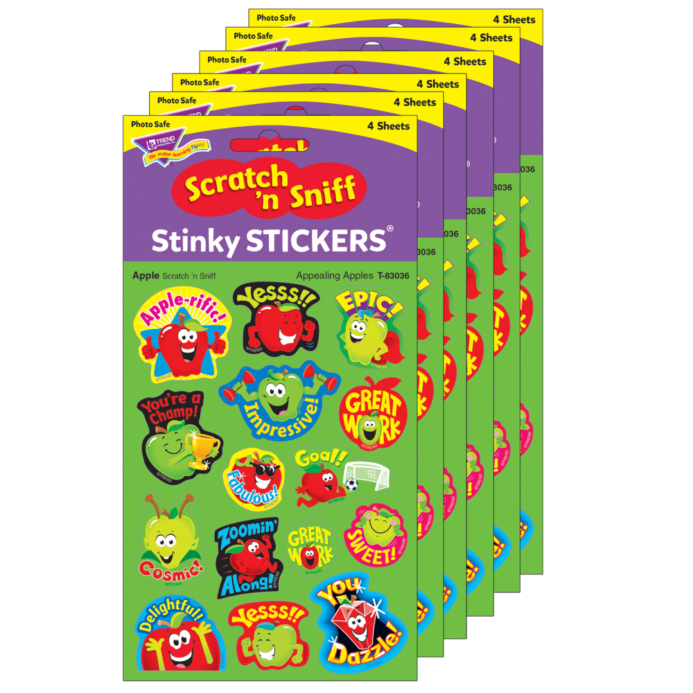 Trend Stinky Stickers, Mixed Shapes/Apple, 60 Stickers Per Pack, Set Of 6 Packs