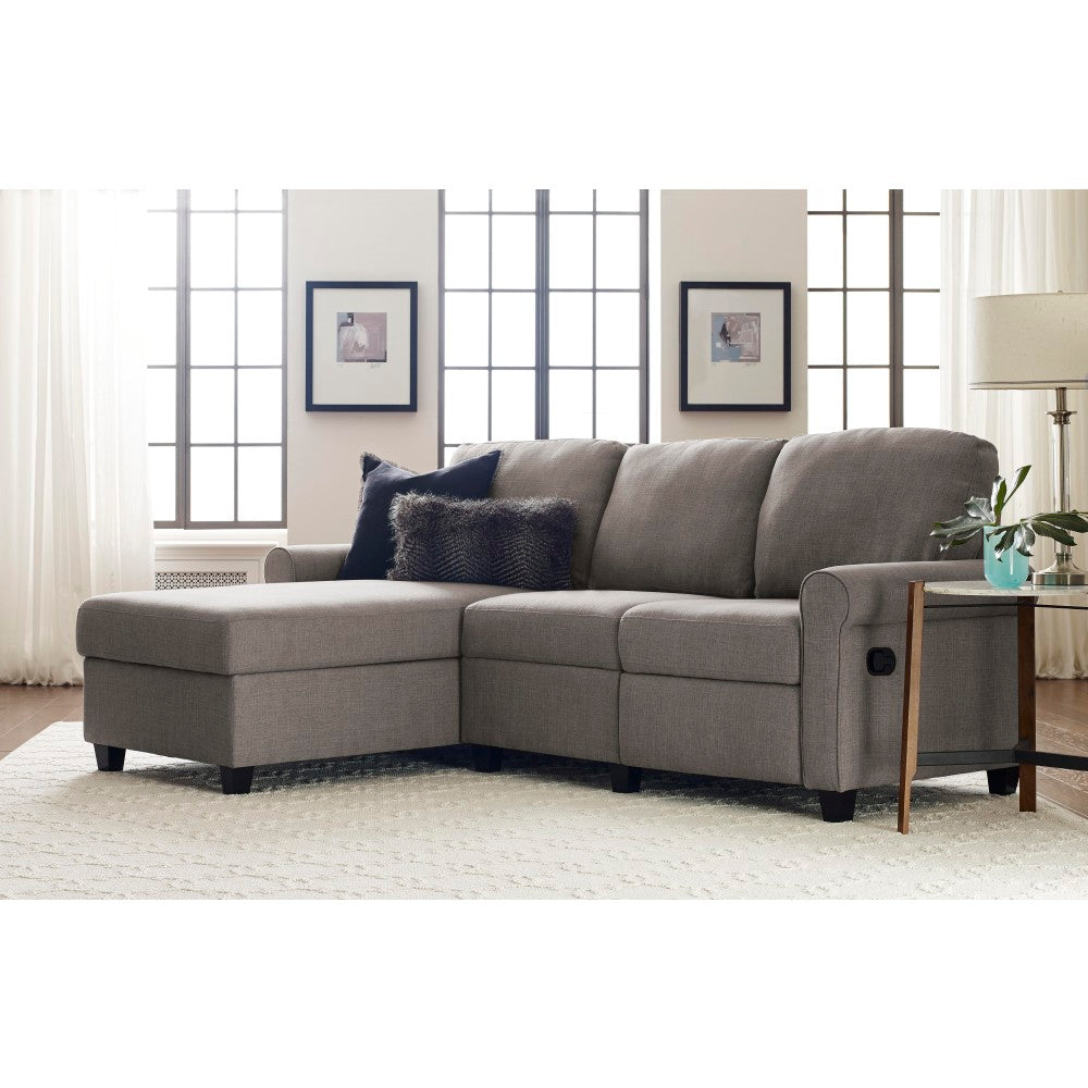 Serta Copenhagen Reclining Sectional With Storage Chaise, Left, Gray/Espresso