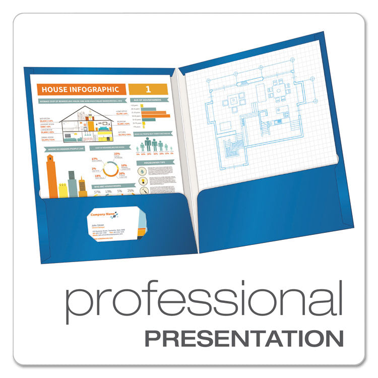 High Gloss Laminated Paperboard Folder, 100-Sheet Capacity, 11 X 8.5, Blue, 25/box