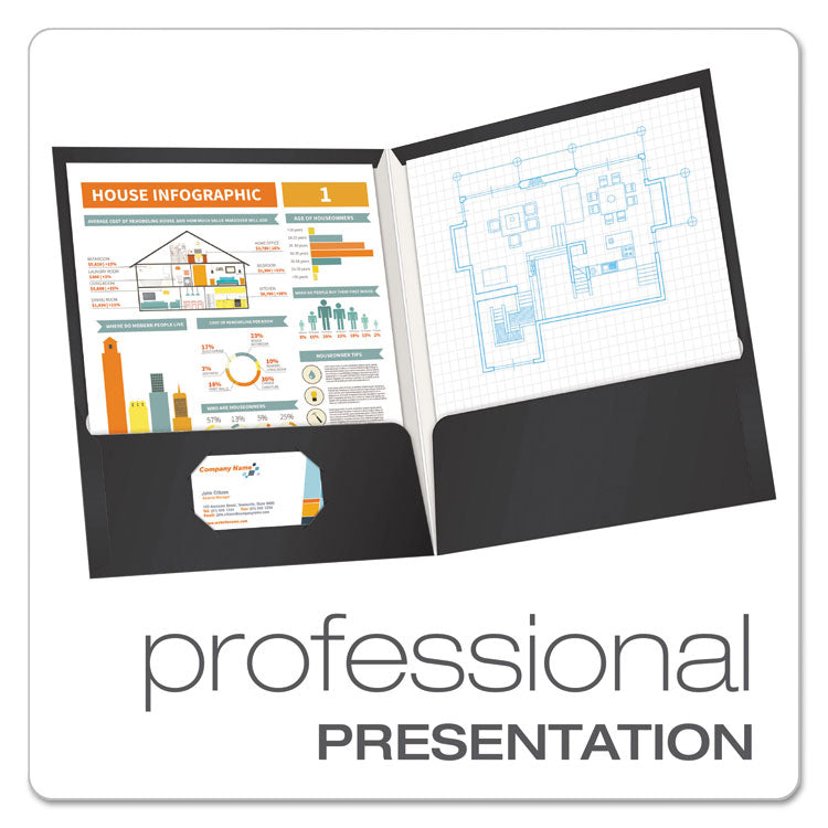 High Gloss Laminated Paperboard Folder, 100-Sheet Capacity, 11 X 8.5, Black, 25/box