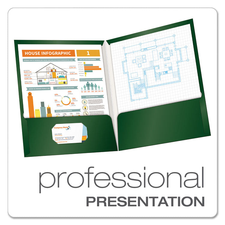 High Gloss Laminated Paperboard Folder, 100-Sheet Capacity, 11 X 8.5, Green, 25/box