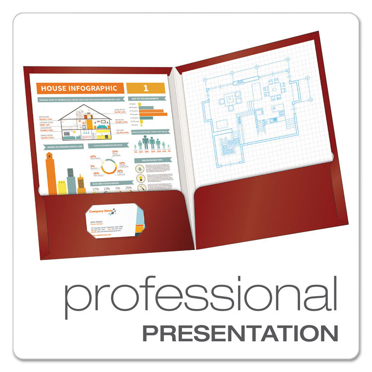 High Gloss Laminated Paperboard Folder, 100-Sheet Capacity, 11 X 8.5, Crimson, 25/box