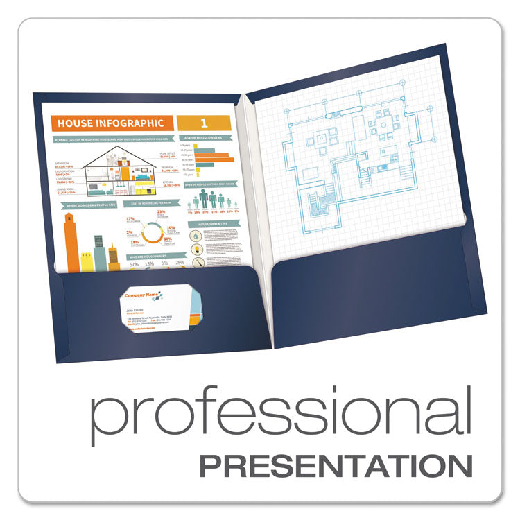 High Gloss Laminated Paperboard Folder, 100-Sheet Capacity, 11 X 8.5, Navy, 25/box
