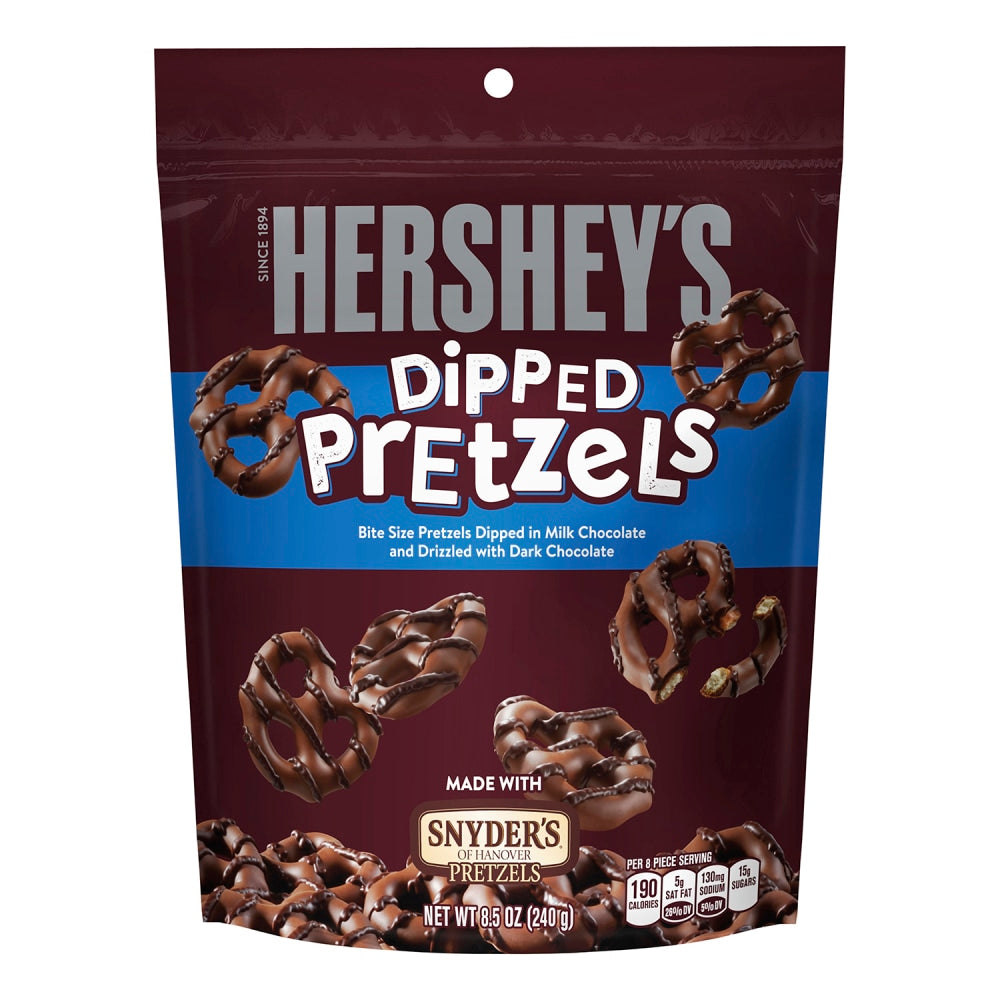 Hersheys Chocolate-Dipped Pretzels, 8.5 Oz, Pack Of 6 Bags