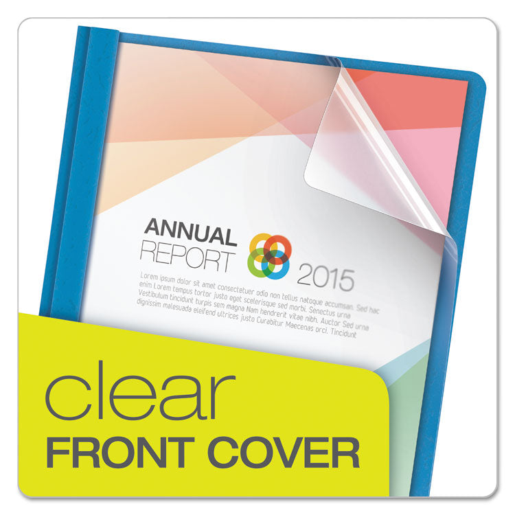 Clear Front Standard Grade Report Cover, Three-Prong Fastener, 0.5" Capacity, 8.5 X 11, Clear/light Blue, 25/box