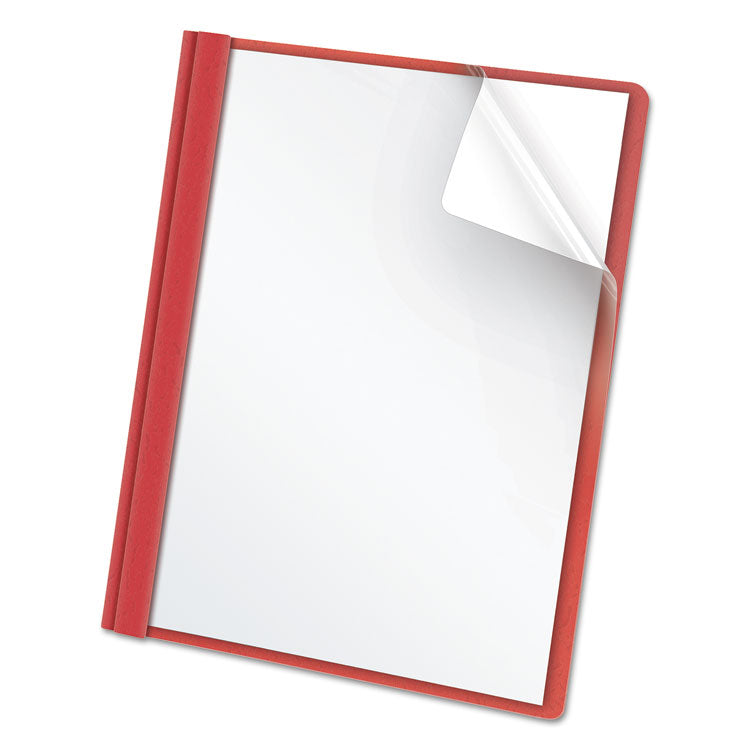 Clear Front Standard Grade Report Cover, Three-Prong Fastener, 0.5" Capacity, 8.5 X 11, Clear/red, 25/box