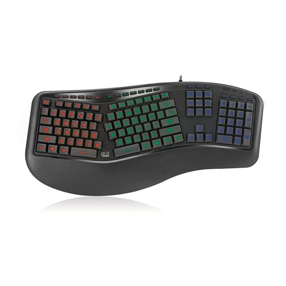 Adesso Tru-Form 150 3-Color Illuminated Ergonomic Keyboard, Black, AKB-150EB