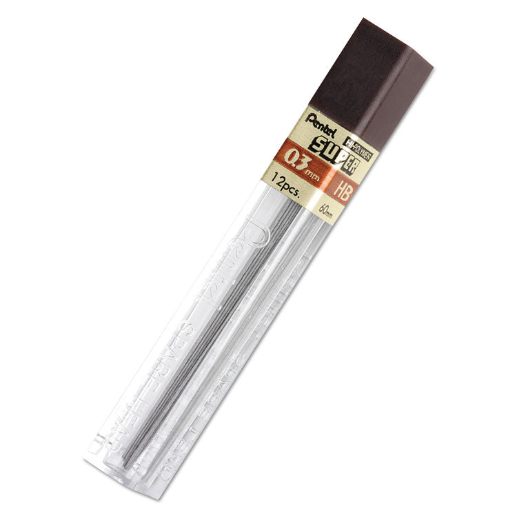 Super Hi-Polymer Lead Refills, 0.3 Mm, Hb, Black, 12/tube