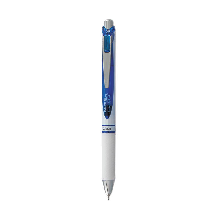 EnerGel RTX Gel Pen, Retractable, Fine 0.5 mm, Blue Ink, White/Translucent Blue Barrel