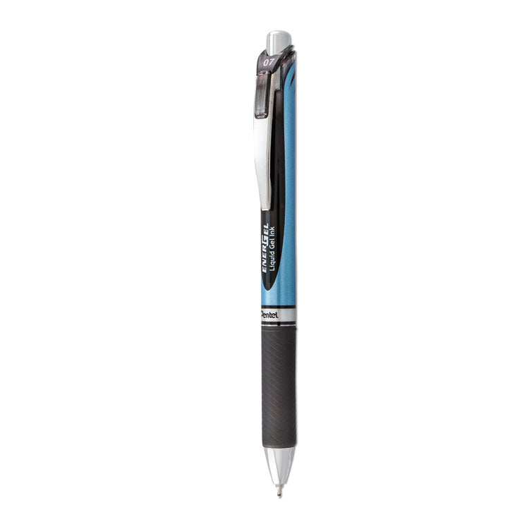 EnerGel RTX Gel Pen, Retractable, Medium 0.7 mm, Black Ink, Black/Blue Barrel
