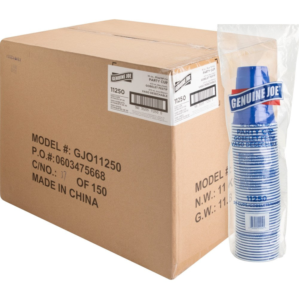 Genuine Joe 16 oz Plastic Party Cups - 50 - 16 fl oz - 1000 / Carton - Blue - Plastic - Party, Cold Drink, Beverage