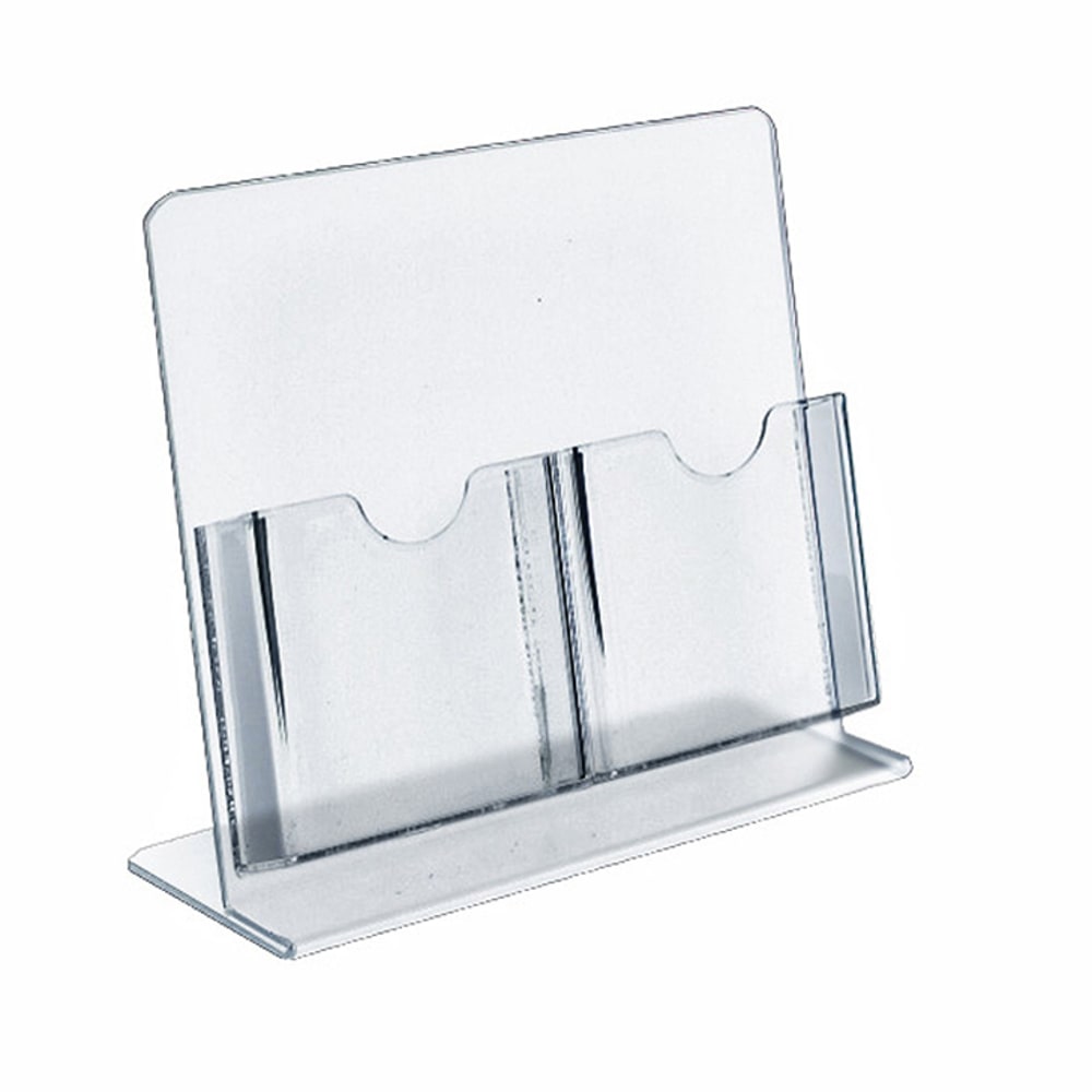 Azar Displays Slant-Back Brochure Holders, 2 Pocket, 8 1/2inH x 9inW x 4inD, Clear, Pack Of 2 Holders