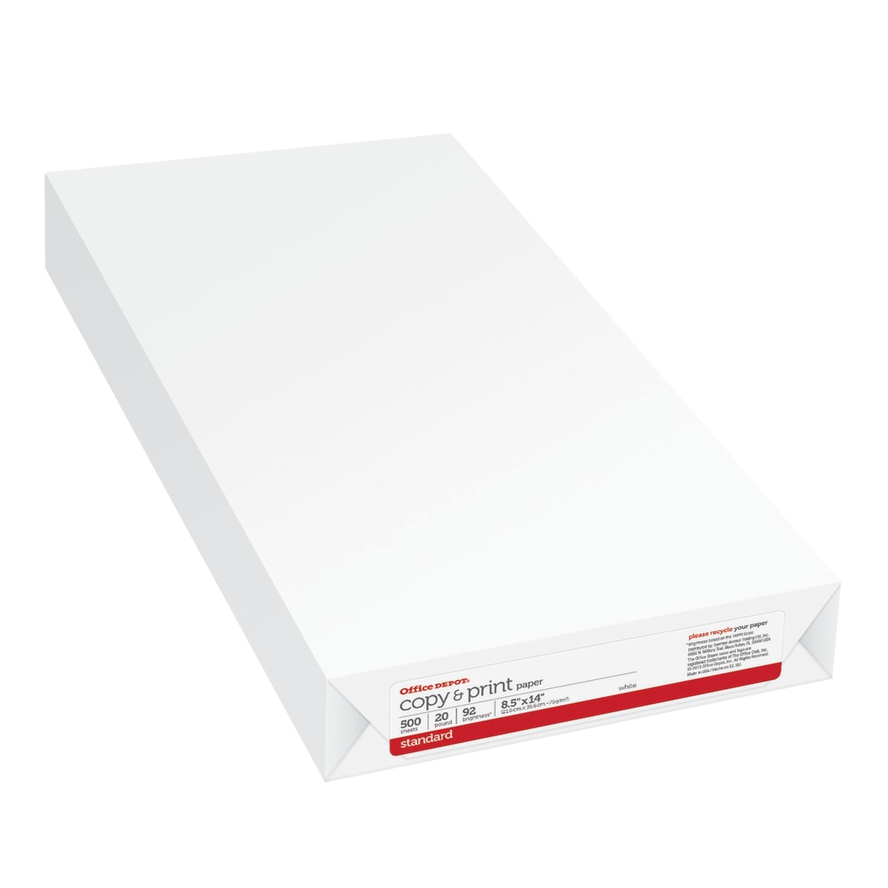 Office Depot Multi-Use Printer & Copy Paper, White, Legal (8.5in x 14in), 500 Sheets Per Ream, 20 Lb, 92 Brightness, 854001ODRM