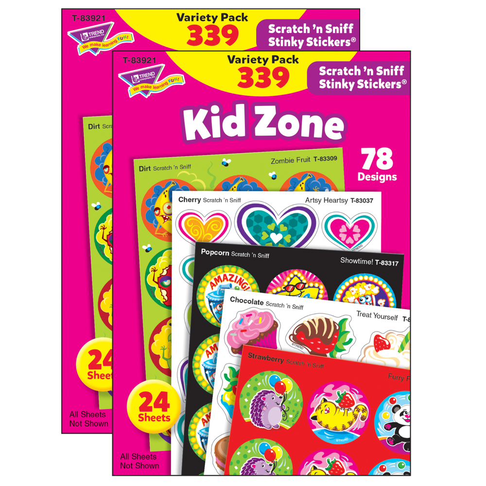 Trend Stinky Stickers, 1in, Kid Zone, 339 Stickers Per Pack, Set Of 2 Packs