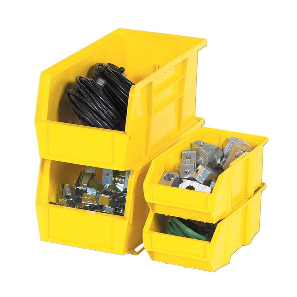 B O X Packaging Plastic Stackable Bin Boxes, Small Size, 10 7/8in x 5 1/2in x 5in, Yellow, Pack Of 12