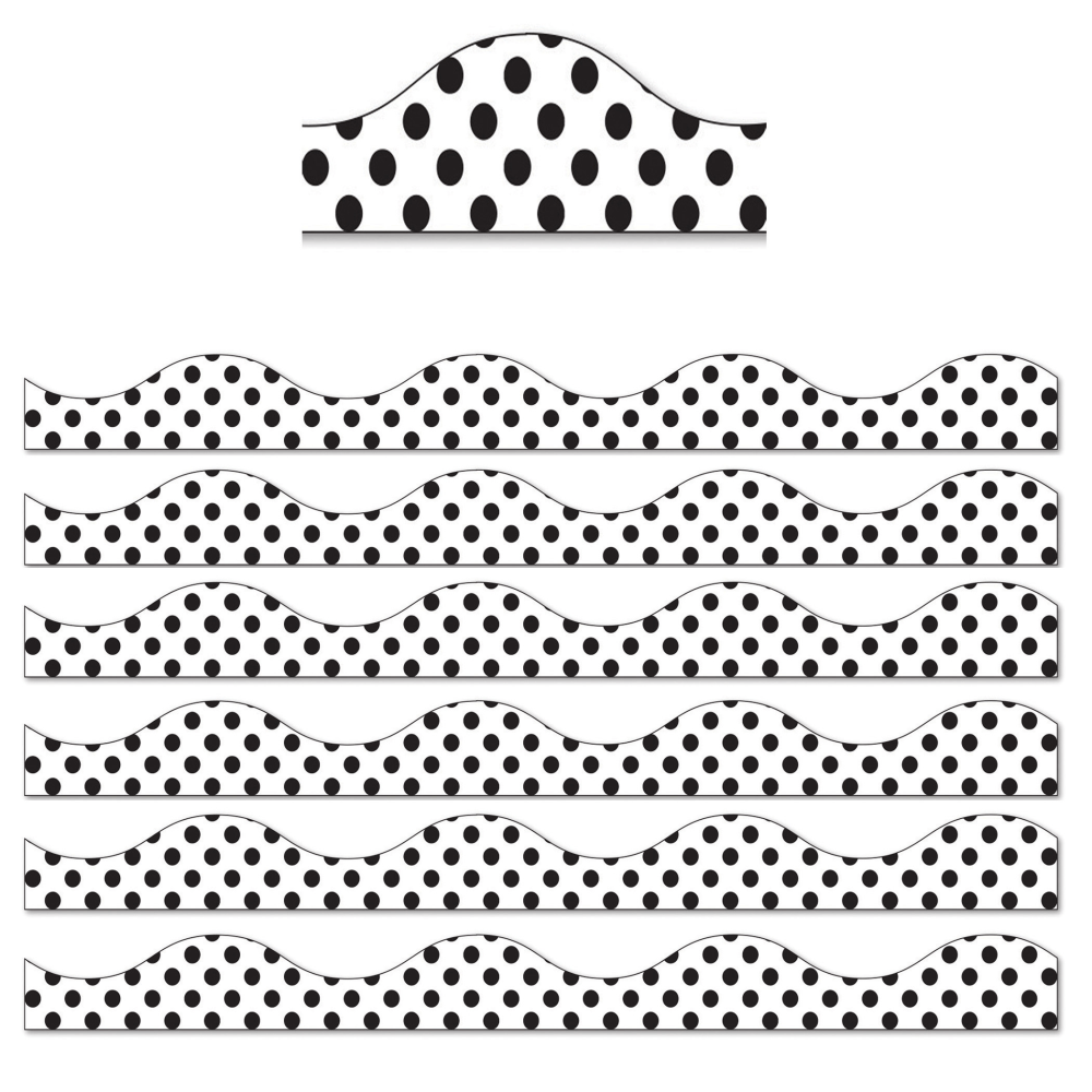 Ashley Productions Magnetic Scallop Border, Black Polka Dots/White, 12ft Per Pack, Set Of 6 Packs