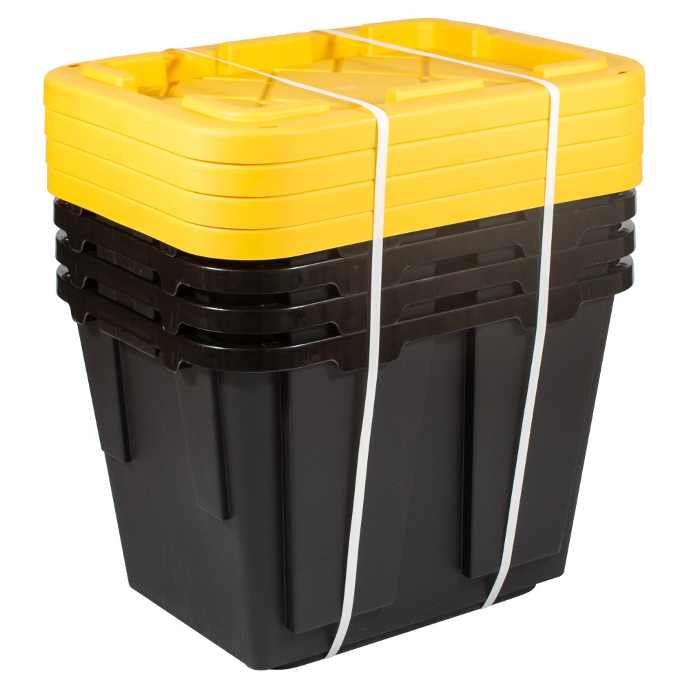 Office Depot Brand by Greenmade Professional Storage Totes, 12-Gallon, Black/Yellow, Pack Of 4 Totes