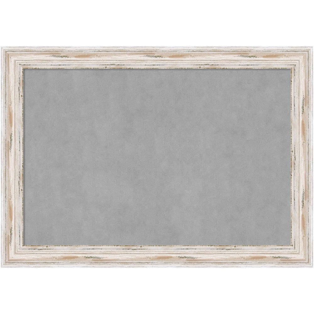 Amanti Art Magnetic Bulletin Board, Aluminum/Steel, 41in x 29in, Alexandria White Wash Wood Frame