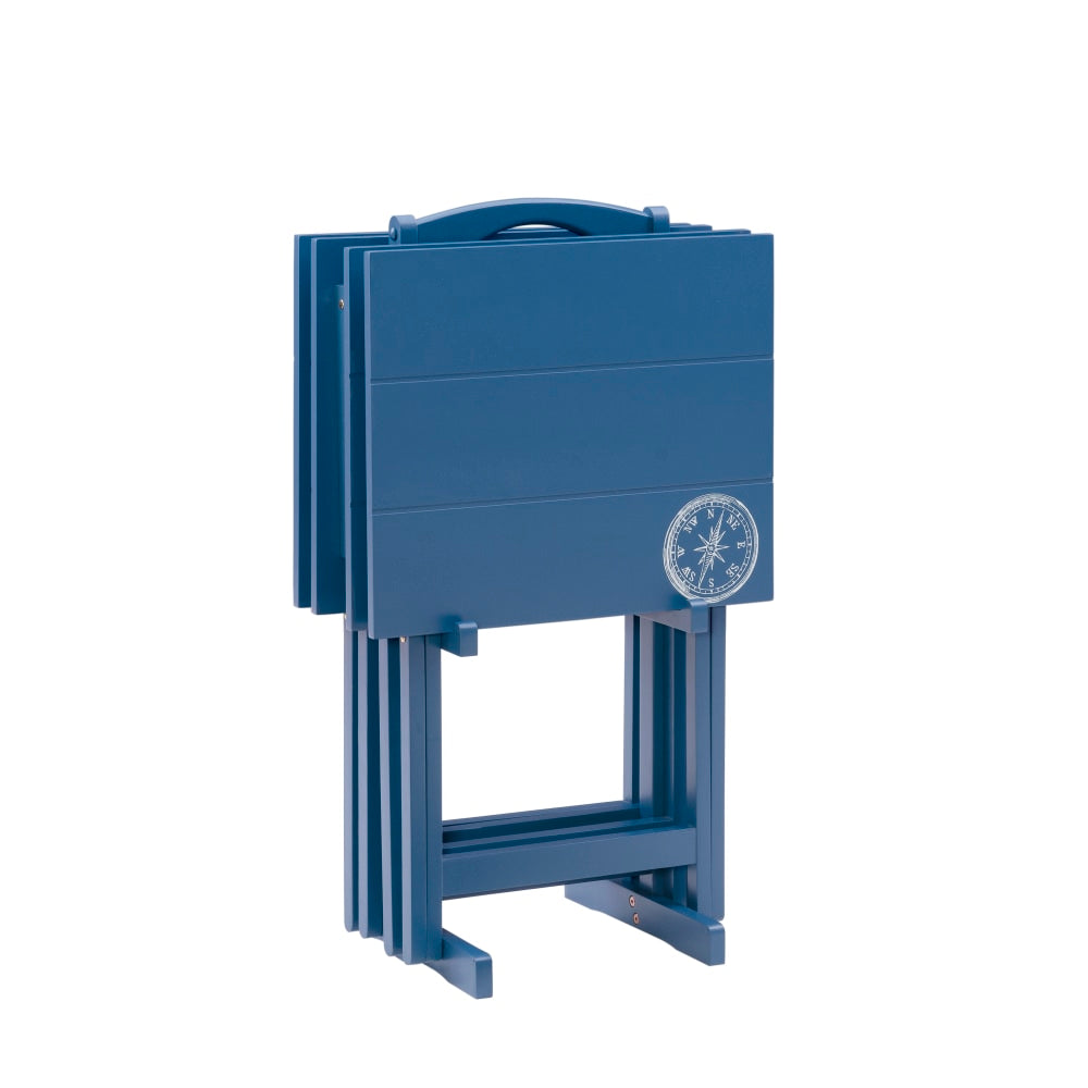 Linon Cheney Tray Table Set, 26-2/5inH x 18-7/8inW x 15-3/4inD, Navy, Set Of 4 Tables