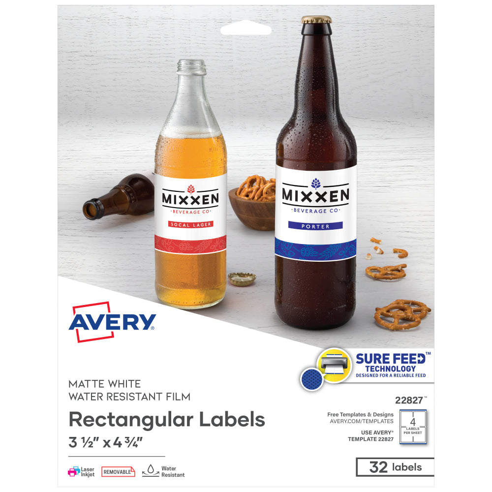Avery Removable Durable Rectangle Labels, 22827, 3 1/2in x 4 3/4in, White, Pack Of 32
